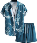 COZYEASE Men's 2 Piece Hawaiian Shirt and Shorts Set - Casual