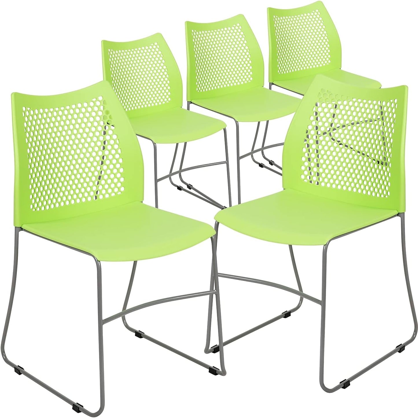 Ergonomic Stacking Chairs for Offices - Set of 5 Green Chairs