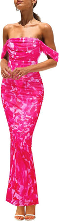 PRETTYGARDEN Floral Off Shoulder Maxi Dress for Women 2025