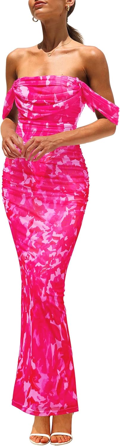 PRETTYGARDEN Floral Off Shoulder Maxi Dress for Women 2025