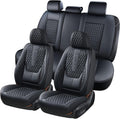 Black Nappa Leather Car Seat Covers Full Set - Lumbar Support
