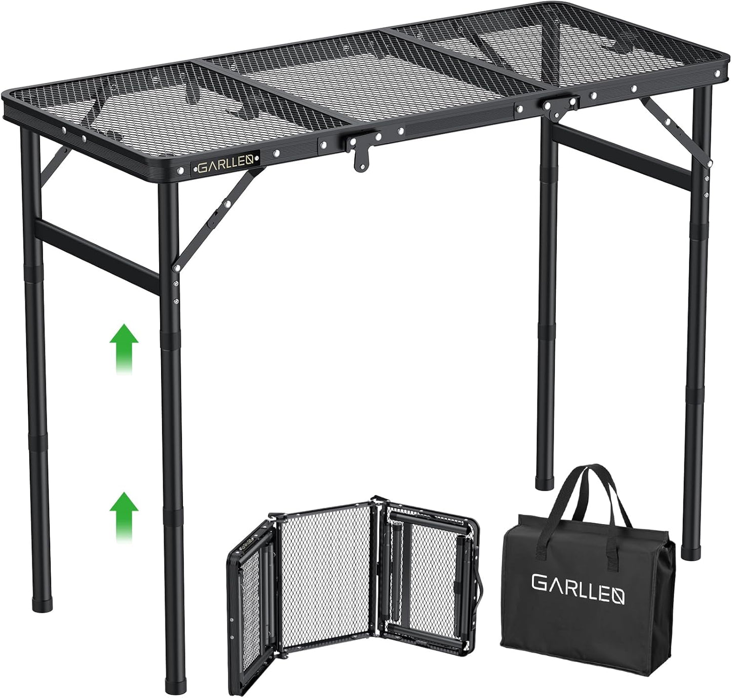 GARLLEN Folding Grill Table: Adjustable Portable Picnic Table