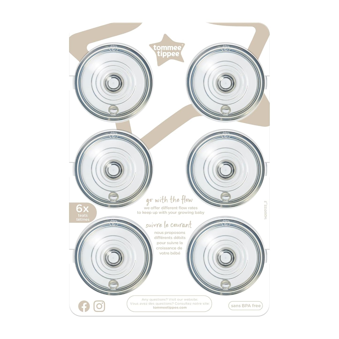 Tommee Tippee Fast Flow Nipples: 6+ Months, Natural Latch, Anti-Colic, Pack of 6