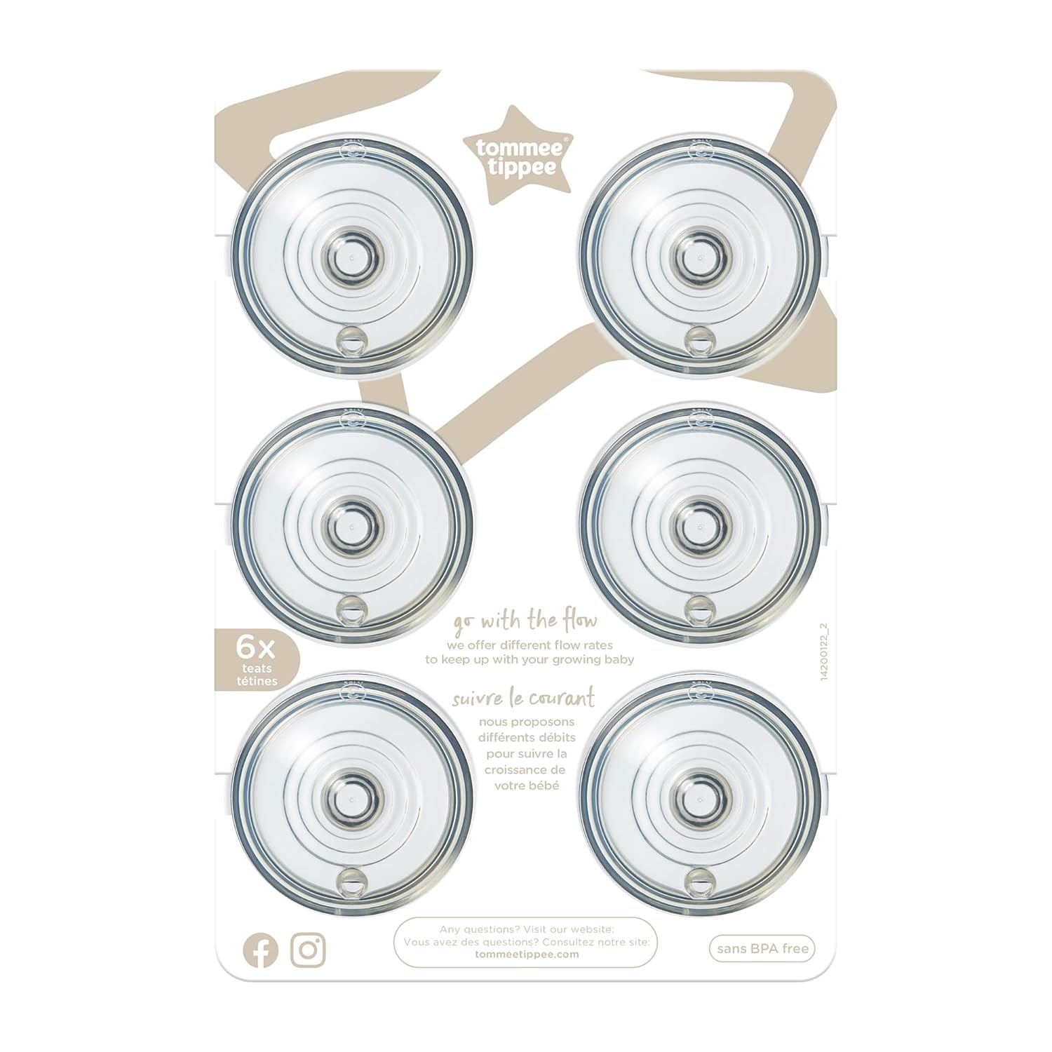 Tommee Tippee Fast Flow Nipples: 6+ Months, Natural Latch, Anti-Colic, Pack of 6