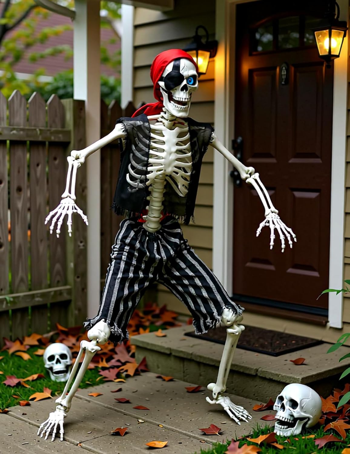 5.4Ft Life Size Halloween Pirate Skeleton with Glowing Eyes