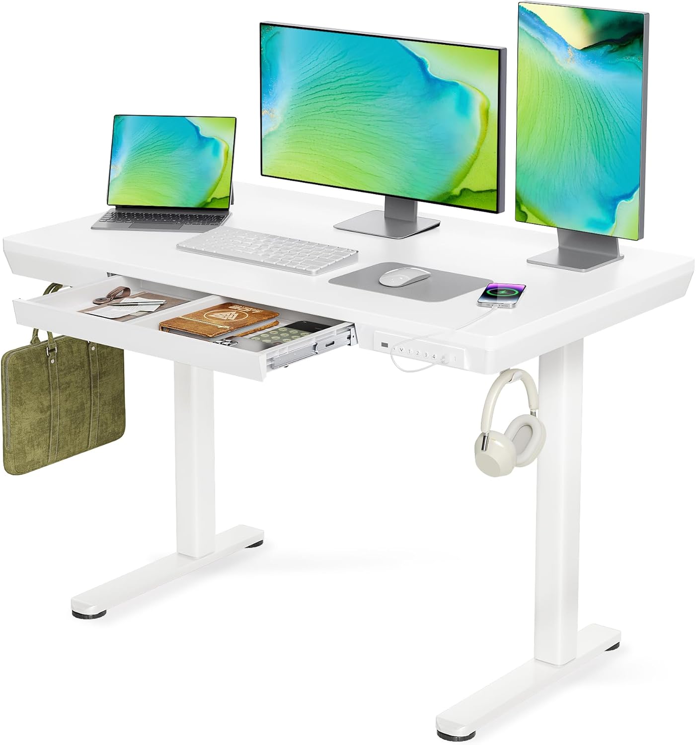 Claiks Adjustable Standing Desk - Quick Install, USB Ports
