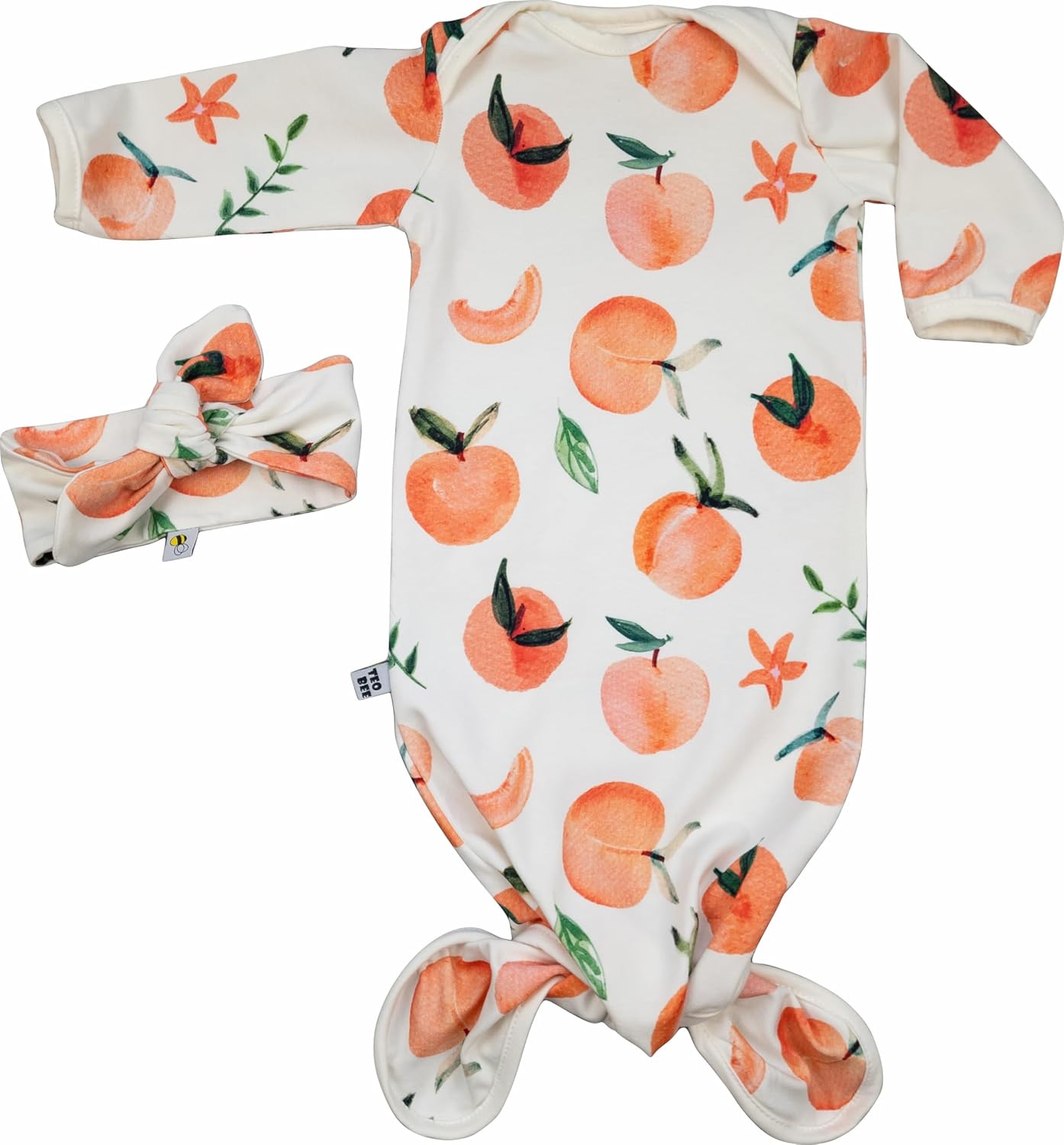 Soft Cotton Peach Baby Gown and Headband Set for Newborns