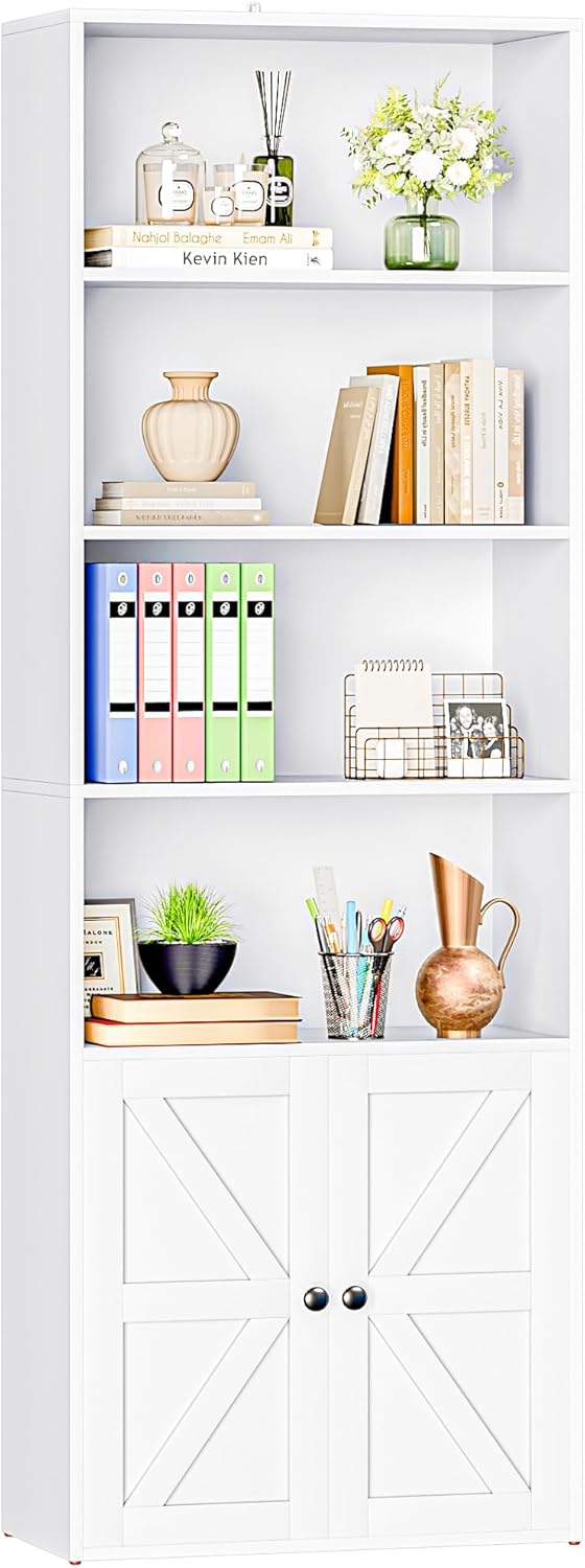 Furniwell Industrial Bookshelf with Doors for Home Office Storage