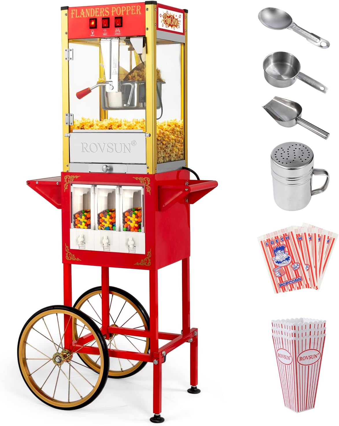 ROVSUN Popcorn Machine with Cart and 8 Oz Kettle for Parties