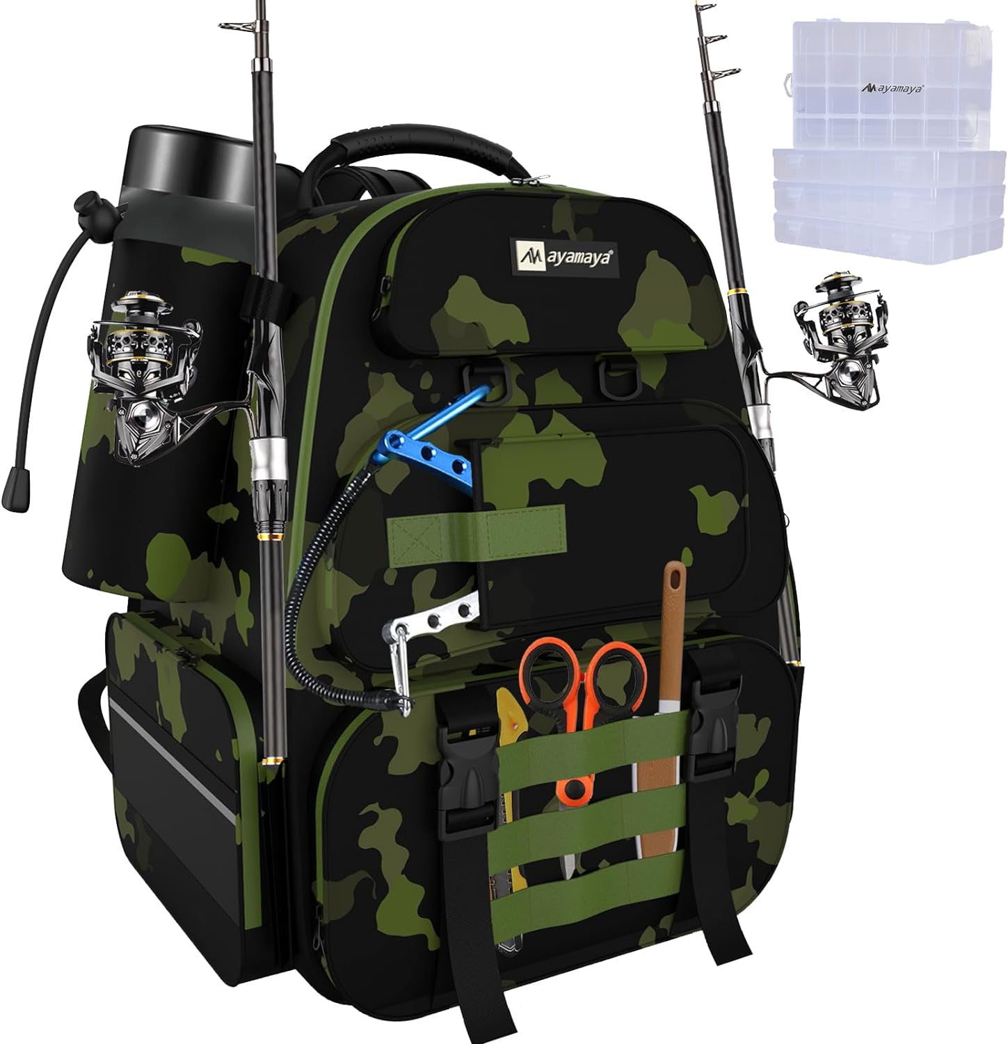 ayamaya 45L Fishing Backpack with Tackle Boxes ~ Ultimate Fishing Gear