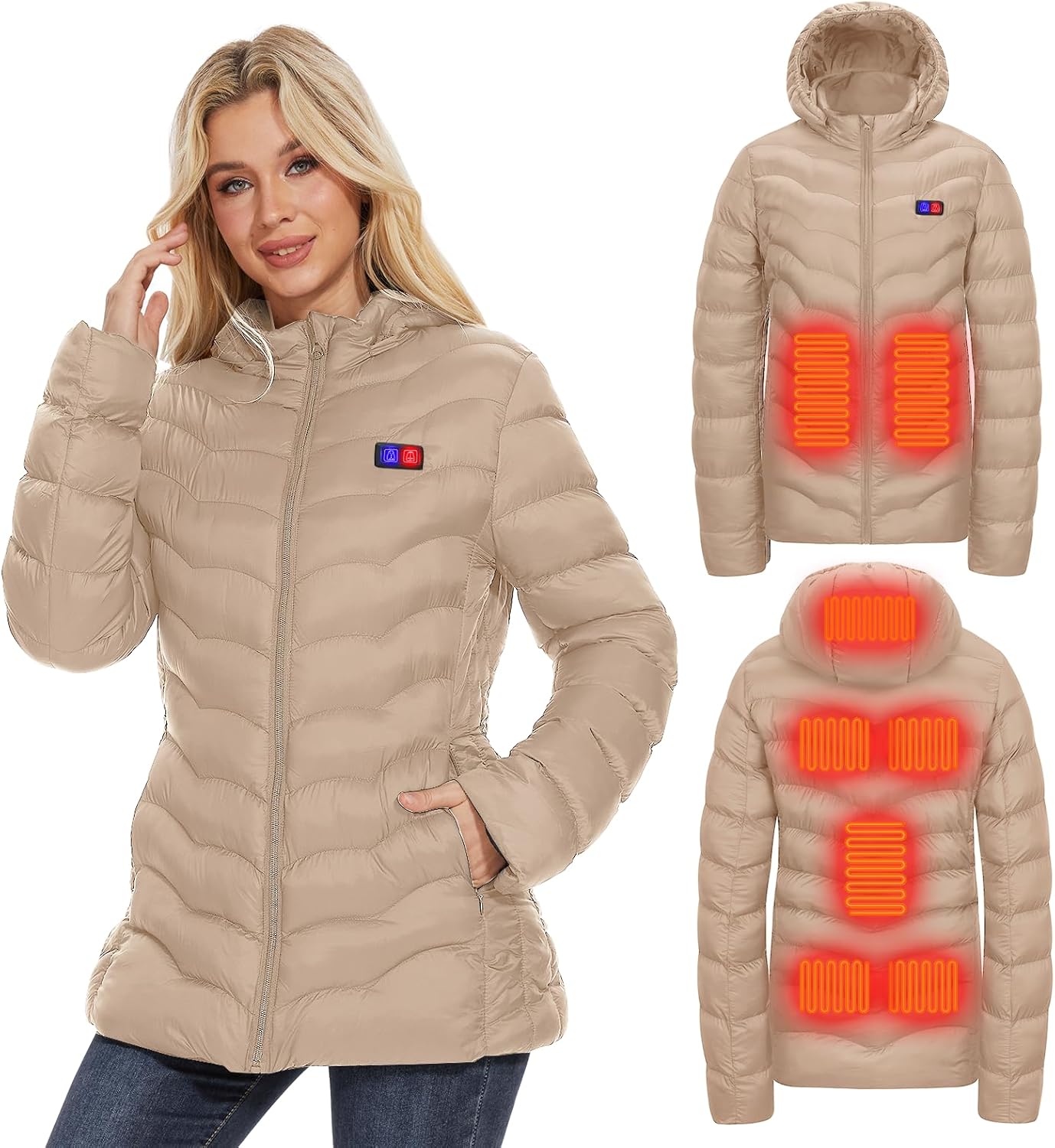 Womens Heated Jacket with 10000mAh Battery Pack for Warmth