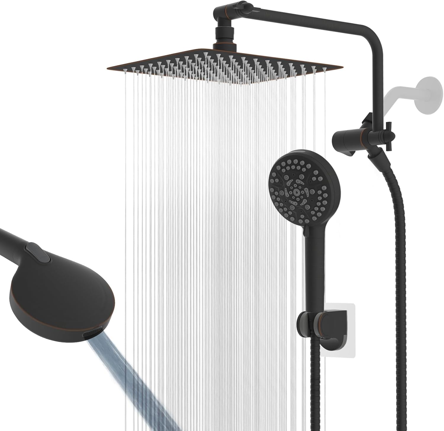 All Metal Shower Head Combo with 10 Spray Settings and Arm