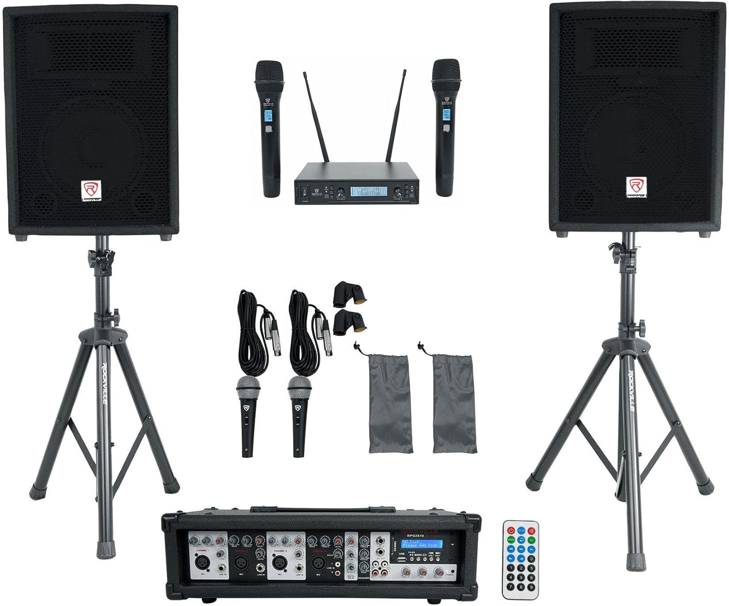 Rockville RPG2X10 Powered Bluetooth Mixer with 10in Speakers