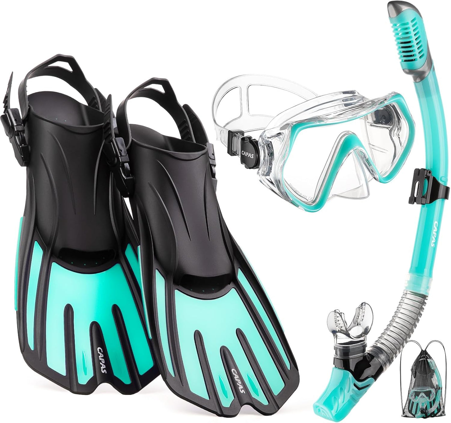 CAPAS Snorkel Mask Fins Set for Adults with Travel Size Gear