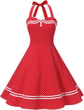 Women 50s Vintage Polka Dot Halter Swing Dress - Classic Audrey Style