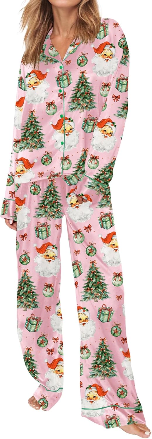 Satin Pajamas for Women Set Long Sleeve Button Down Sleepwear