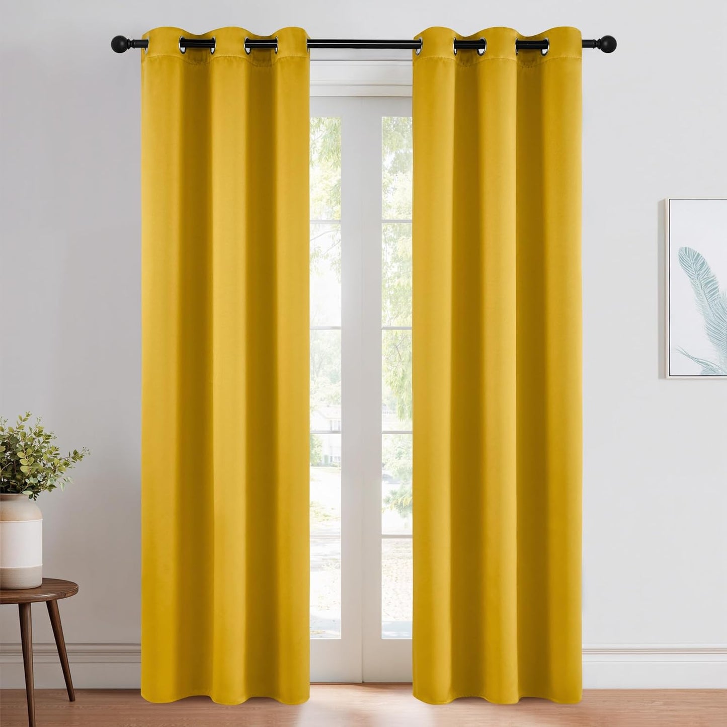 NICETOWN Gold Blackout Cafe Faux Silk Curtains for Small Windows