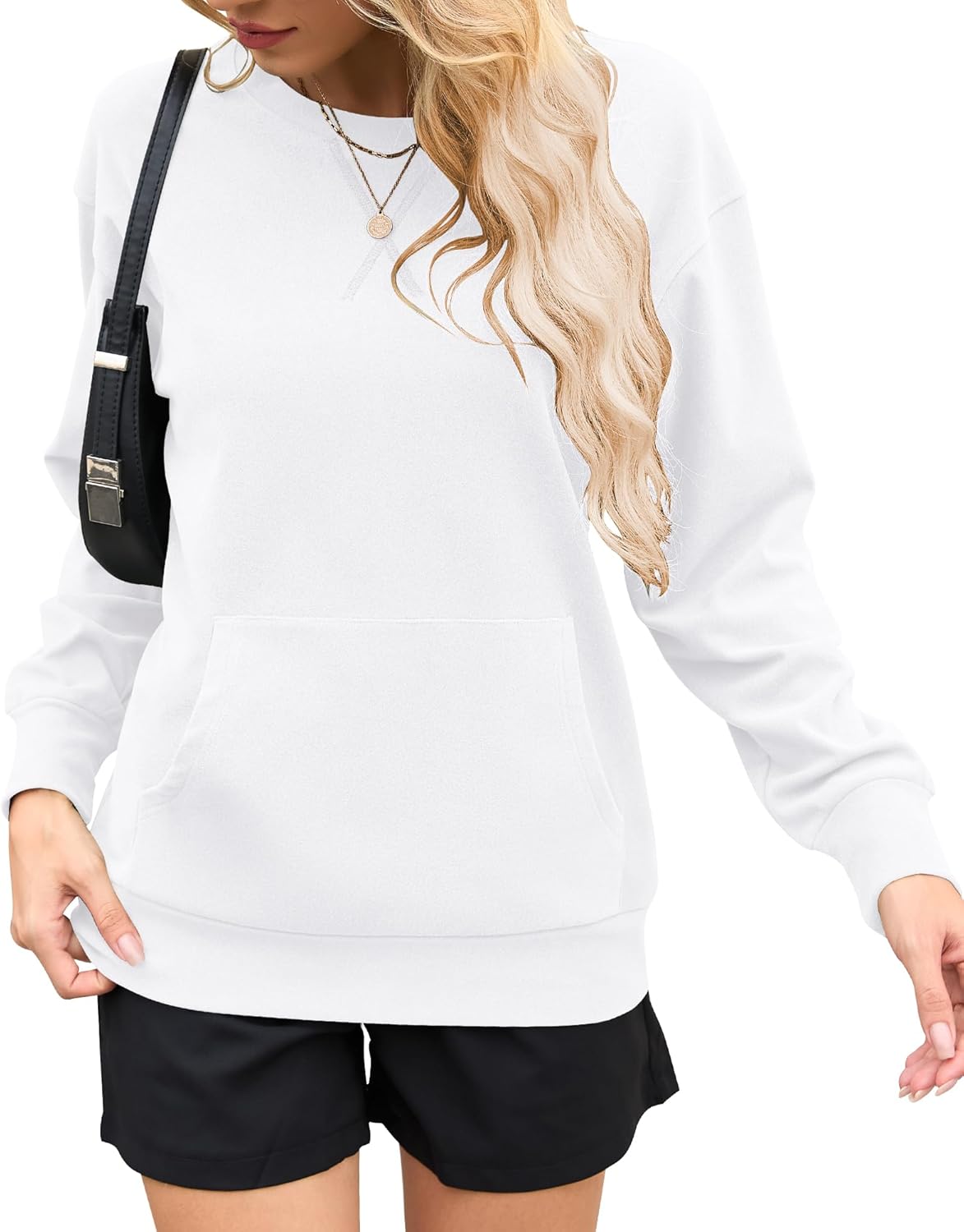 AUSELILY Womens Crewneck Hoodless Sweatshirt for Casual Style