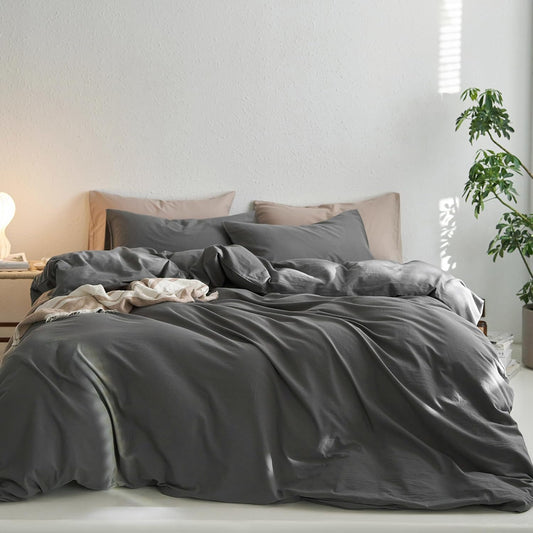MooMee Queen Duvet Cover Set in Dark Gray for All Seasons