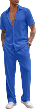 COOFANDY Men's 2 Piece Casual Short Sleeve Button Down Set - Easy Sets