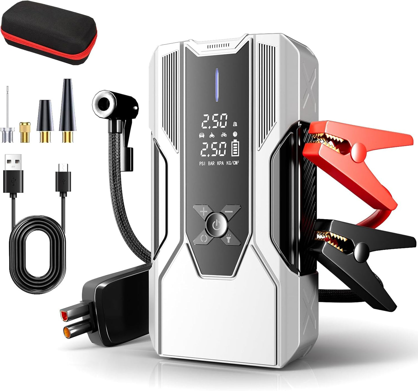 Emergency Portable Jump Starter with Air Compressor for Cars