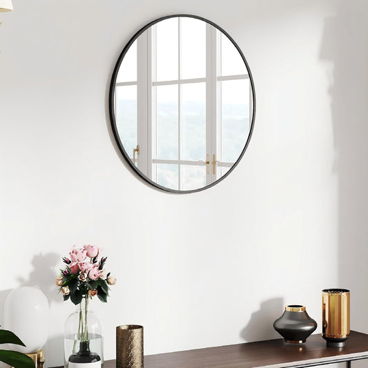 20 Inch Round Mirror with Metal Frame for Modern Home Decor