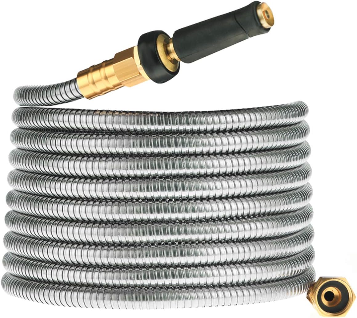 Expandable Metal Garden Hose 75 FT - Heavy Duty Flexible Hose