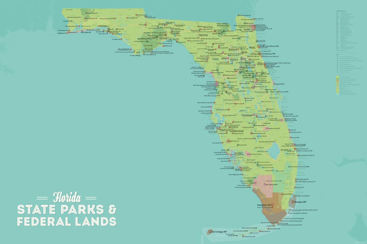 Florida State Parks & Federal Lands Map Poster for Adventure Seekers