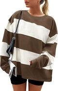 ZESICA Women's Oversized Striped Fleece Pullover for Fall Fashion