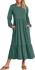ANRABESS Long Sleeve Midi Dress - Flowy Tiered Casual Midi Women's