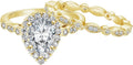 EAMTI 1.25CT Sterling Silver Teardrop CZ Bridal Ring Set - Vintage