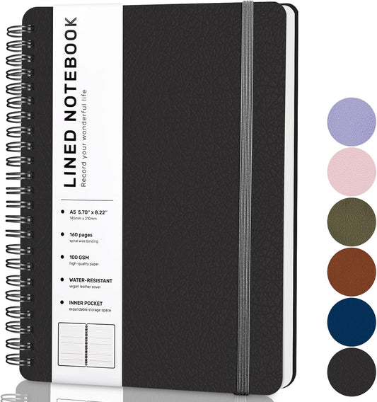 LACCHOUFEE A5 Hardcover Leather Spiral Journal - Thick 100GSM Paper - Stylish Note Taking for Work