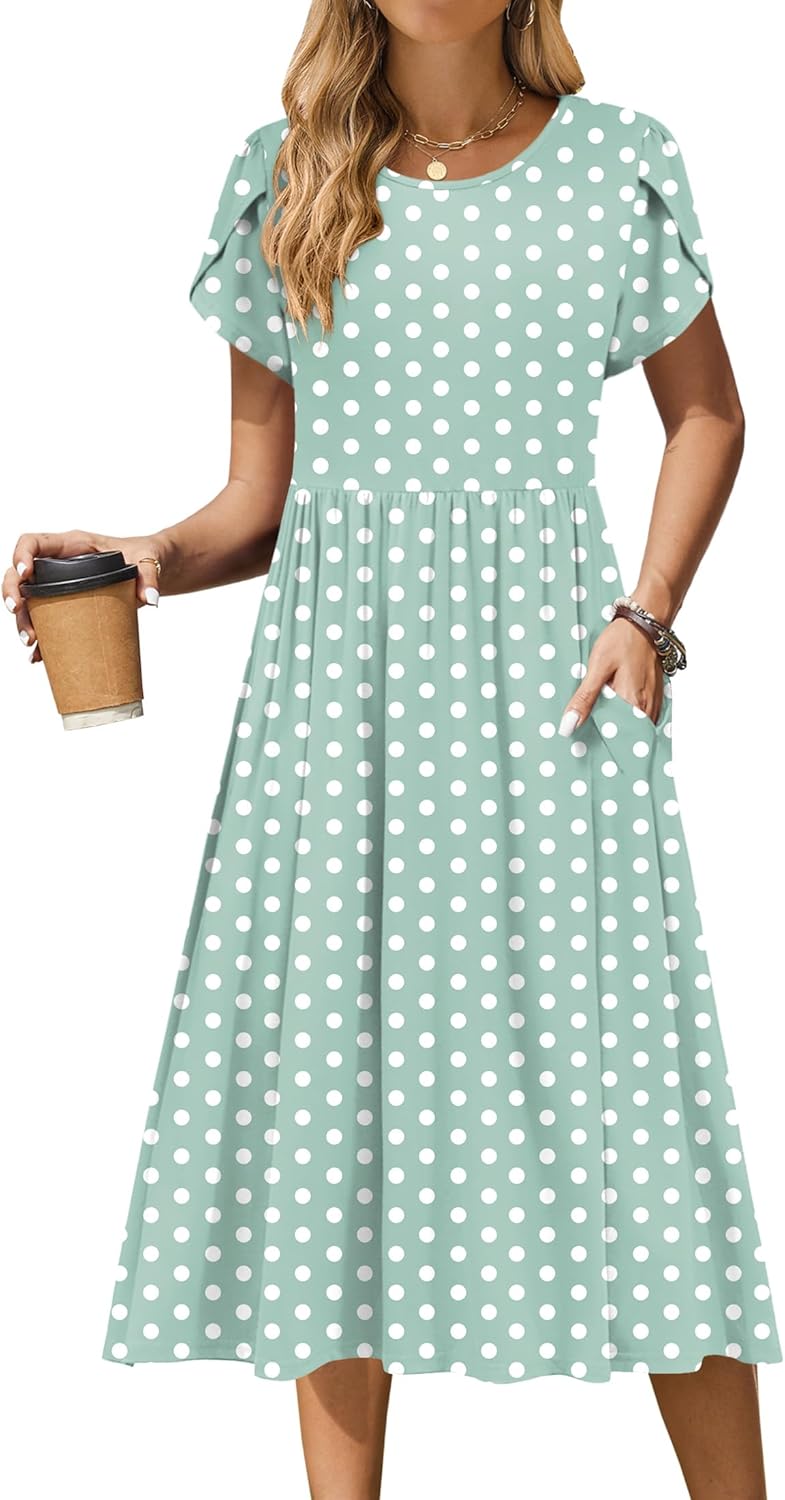 Zeagoo Women Summer Short Sleeve Midi Dress with Pockets