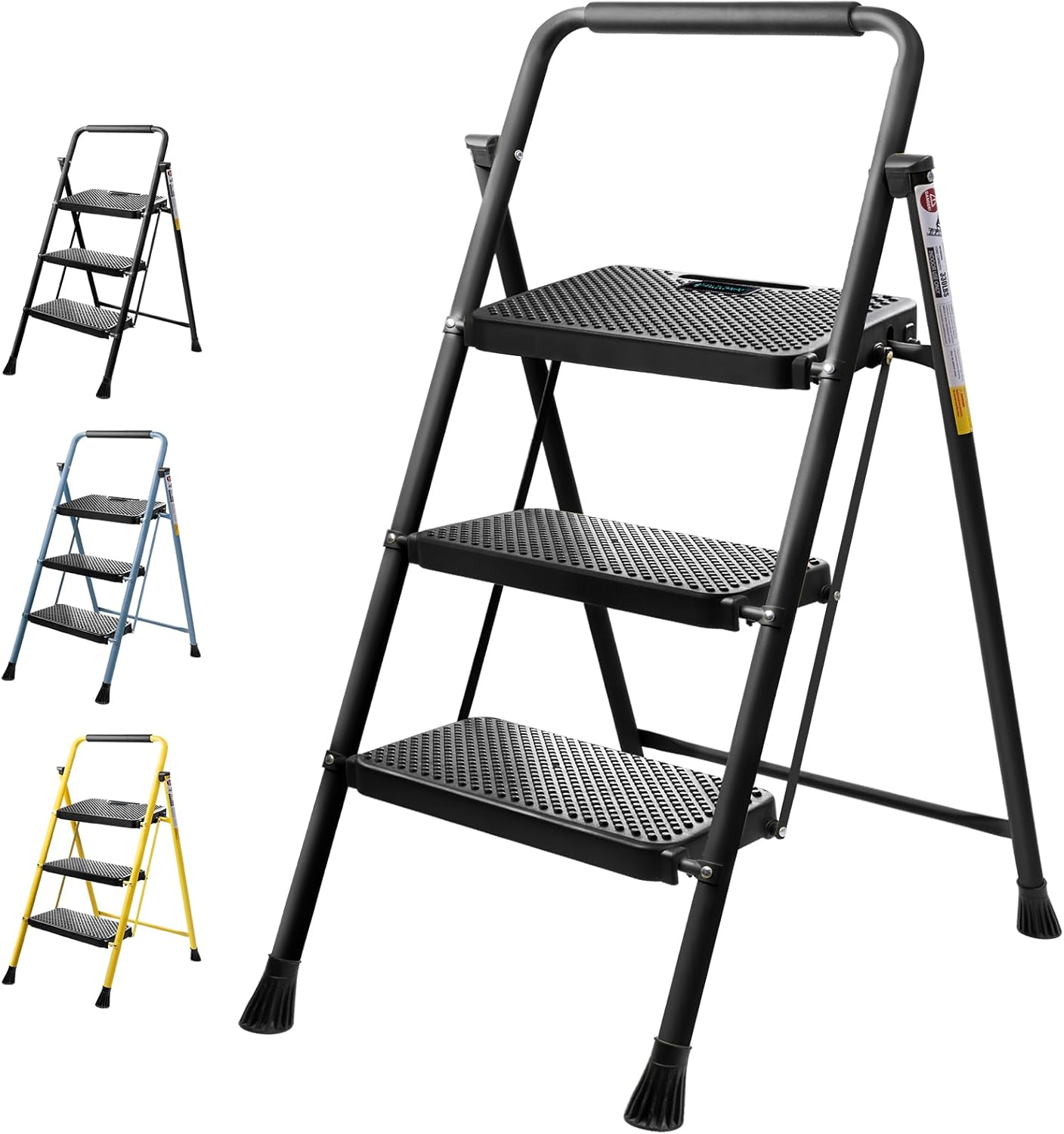 TICONN 3 Step Ladder - Heavy Duty Foldable Step Stool for Home