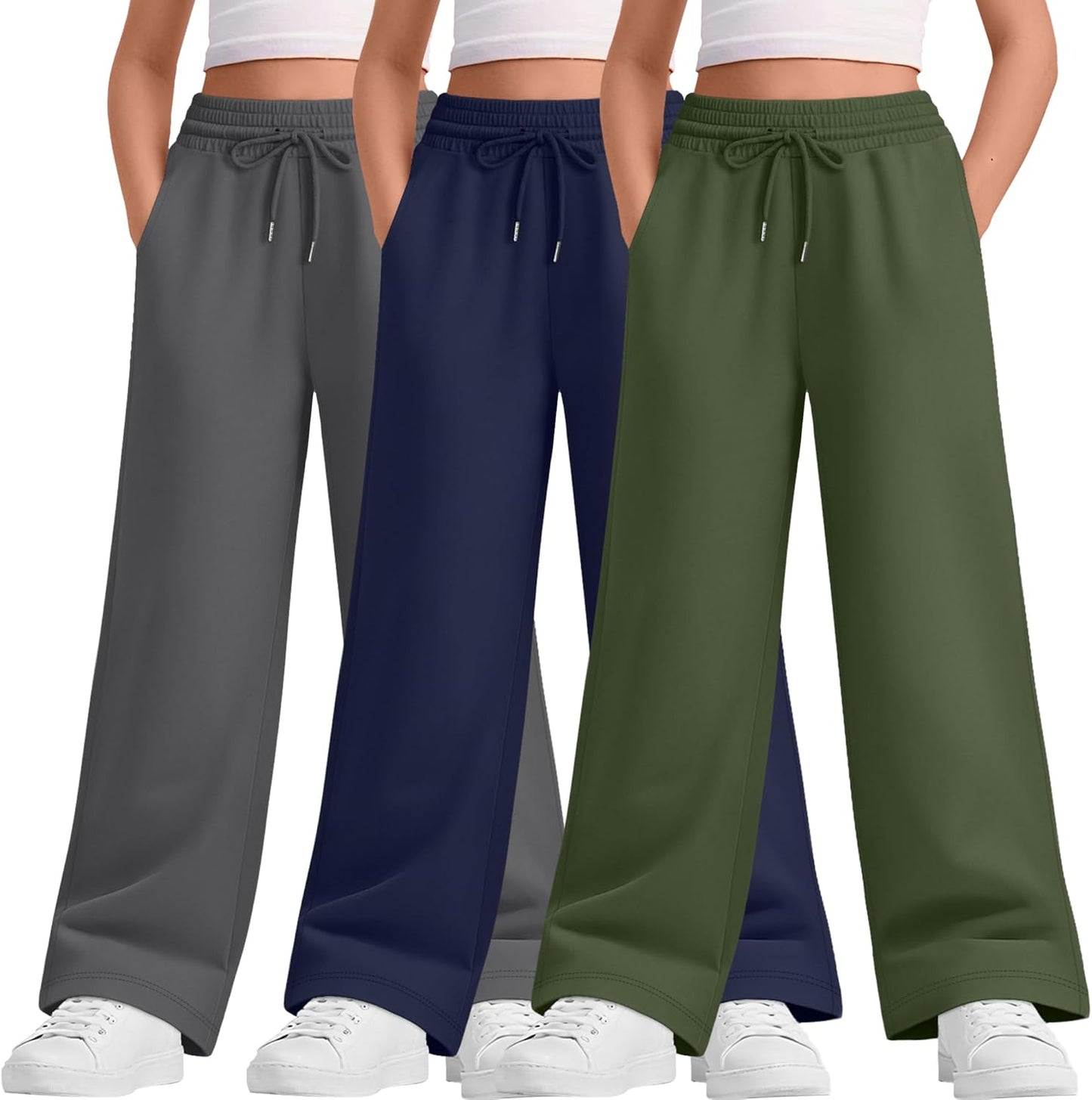 Teen Girls Wide Leg Sweatpants with Drawstring and Pockets