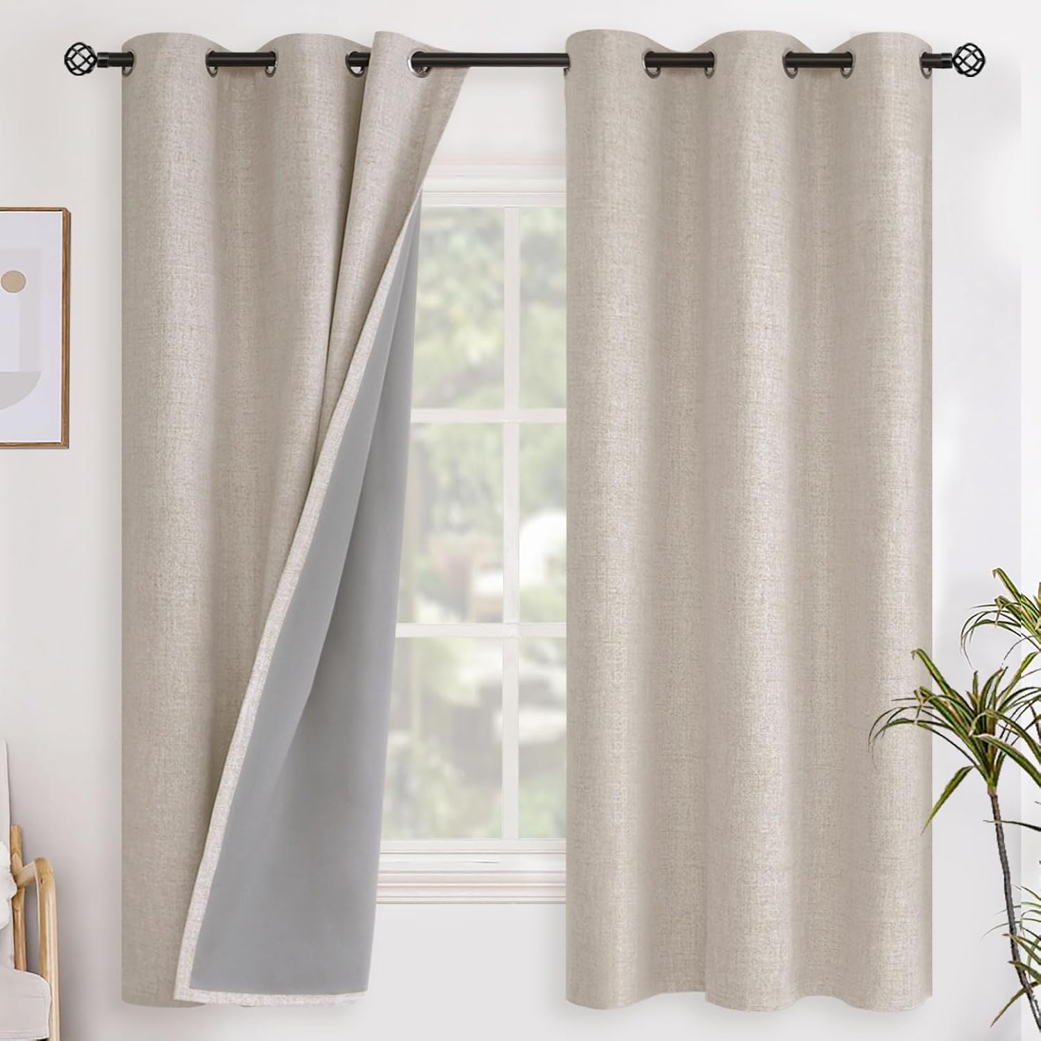 Oatmeal Linen Blackout Curtains for Bedroom and Living Room