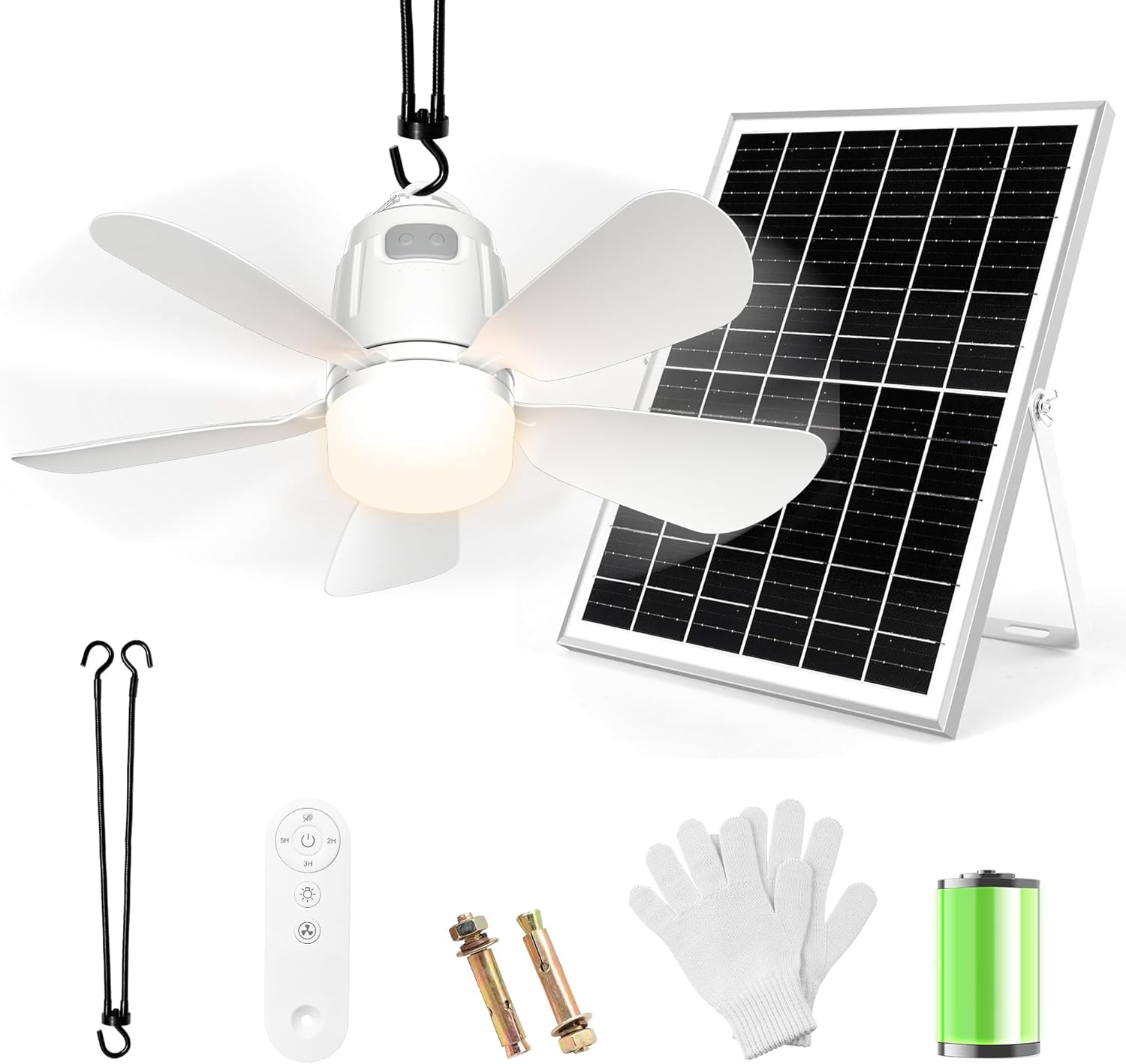 Solar Ceiling Fan Light - 30W Portable Outdoor Fan with Remote