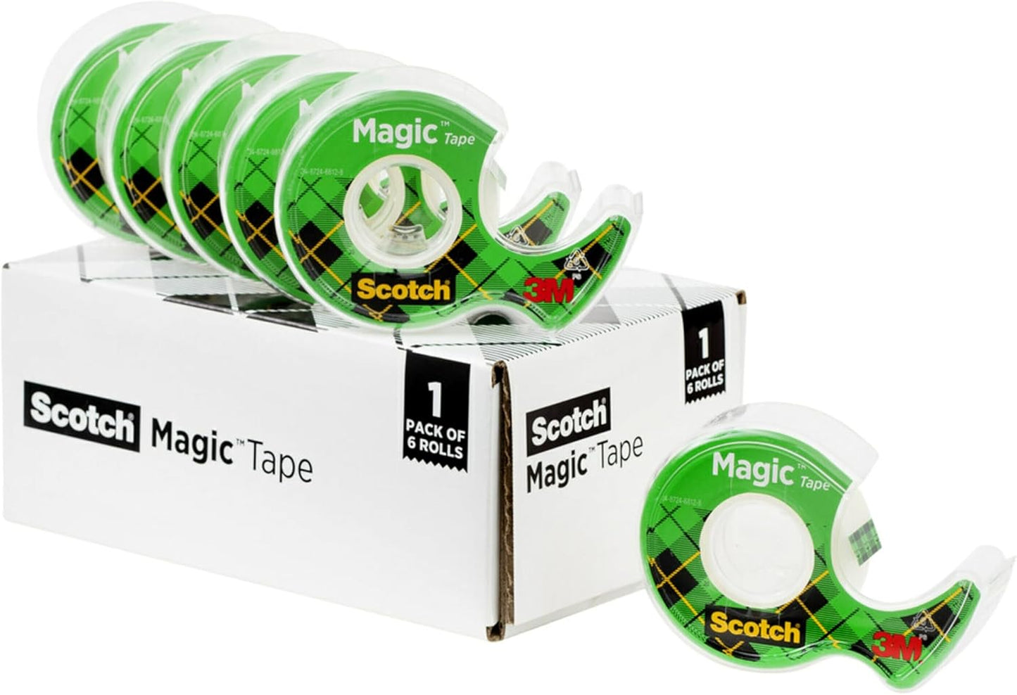 Invisible Scotch Magic Tape, 6 Rolls with Dispensers