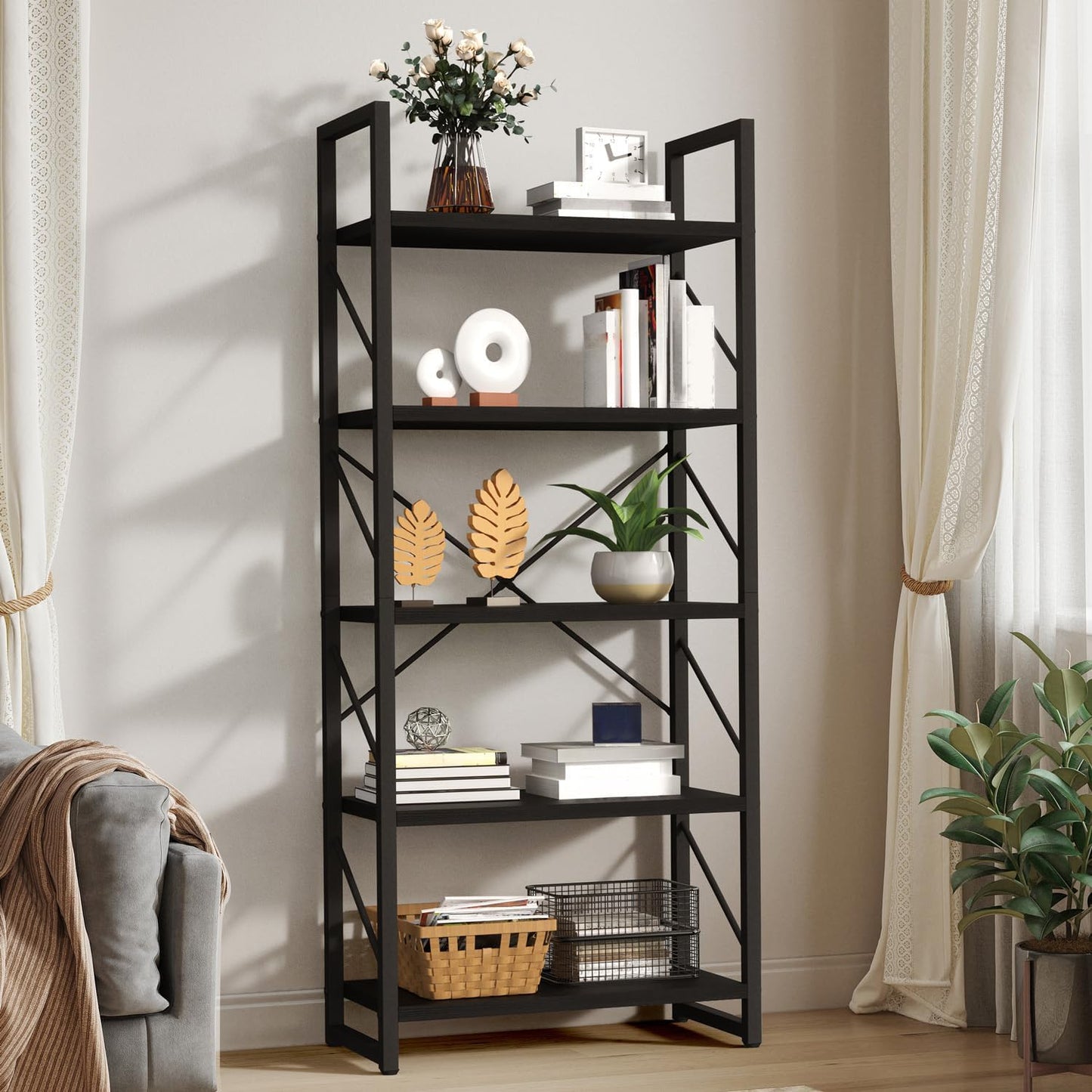 YITAHOME 5 Tiers Bookshelf - Modern Bookcase for Home Office