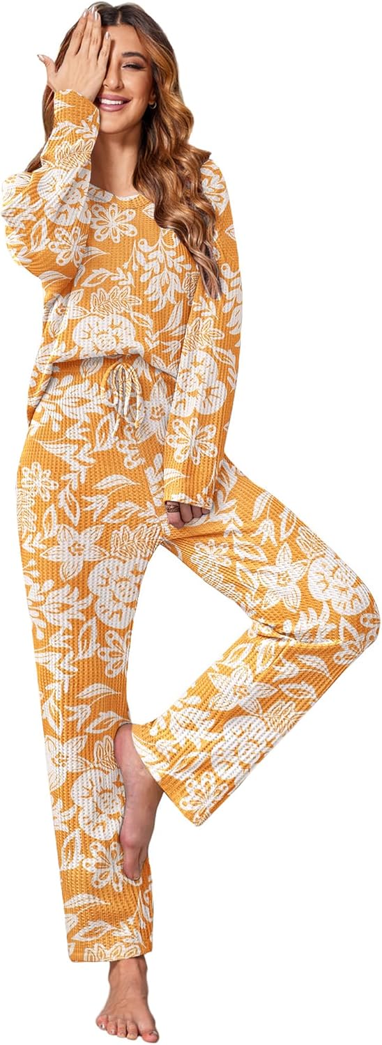 Ekouaer Women's Waffle Knit Pajama Sets for Cozy Comfort