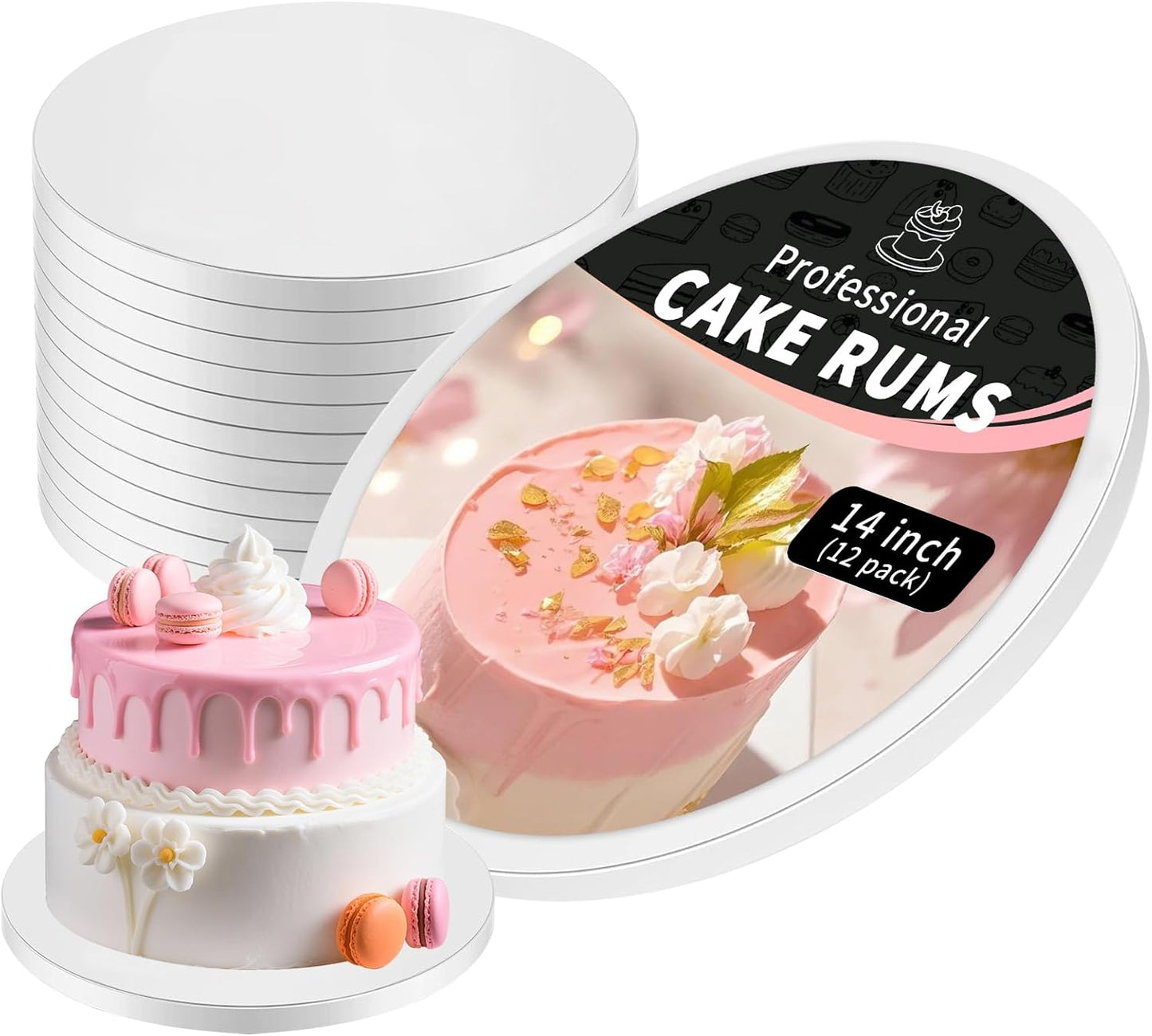 12 pcs Large Cake Boards Drum 14 Inch Round for Baking Needs