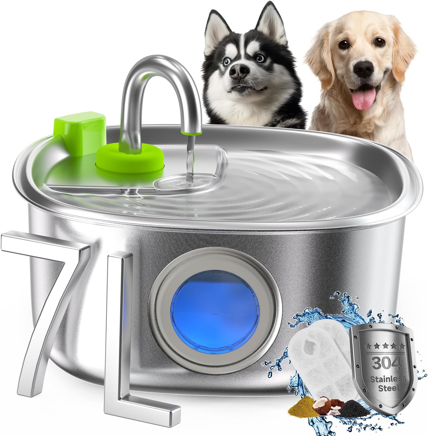 Dog Water Fountain Stainless Steel for Large Dogs and Cats