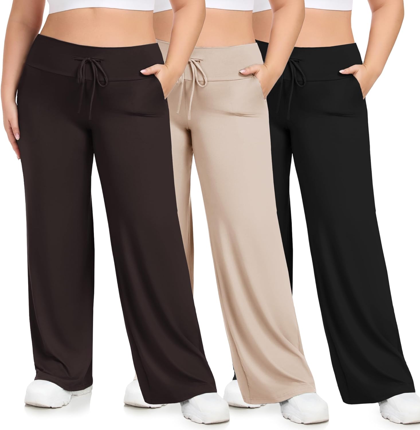Plus Size Wide Leg Pajama Pants for Women with Pockets