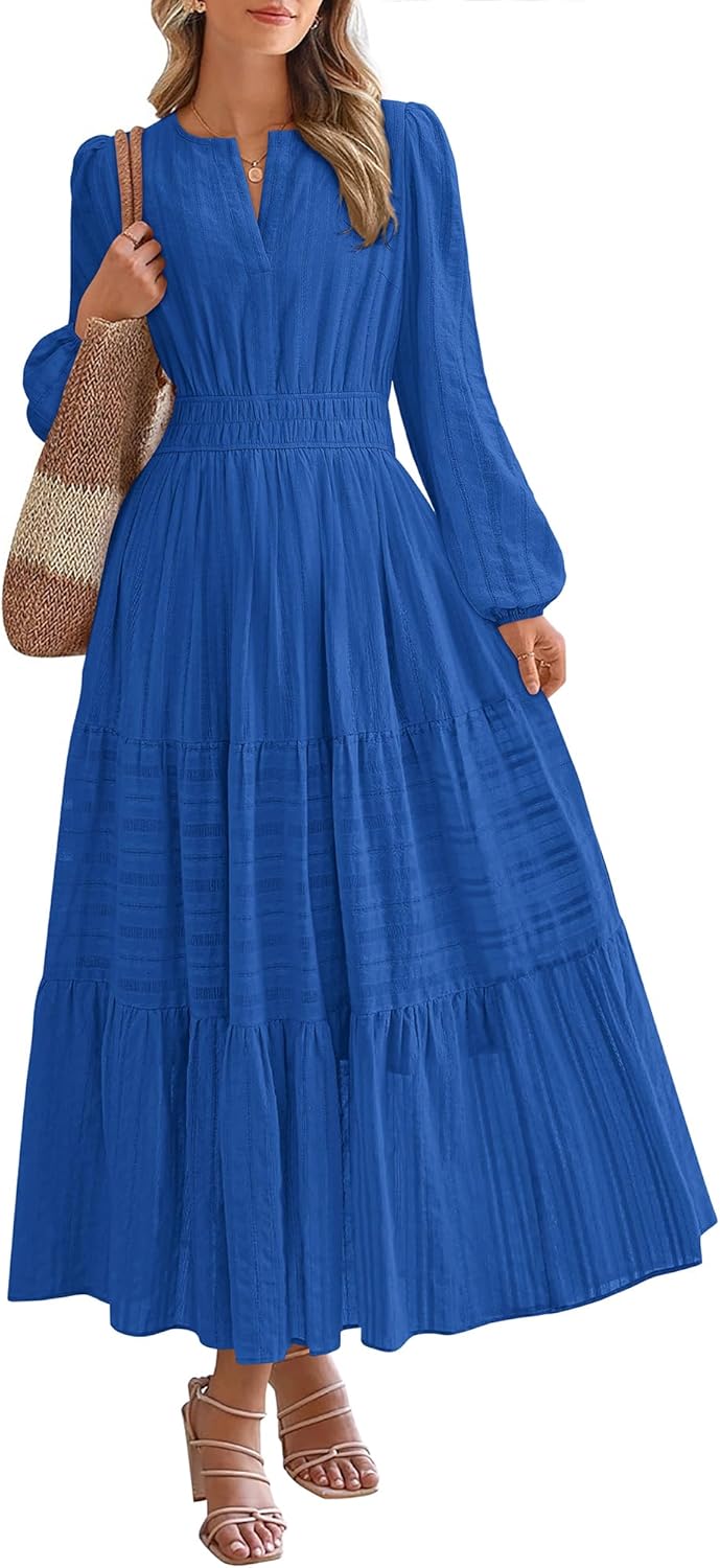 BTFBM Fall Dresses for Women 2025 Casual Long Sleeve V Neck