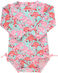 RuffleButts Baby Girls Rash Guard Swimsuit with Long Floral Sleeves