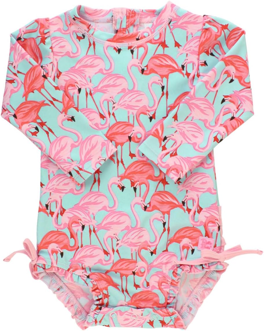 RuffleButts Baby Girls Floral Long Sleeve Rash Guard Swimsuit