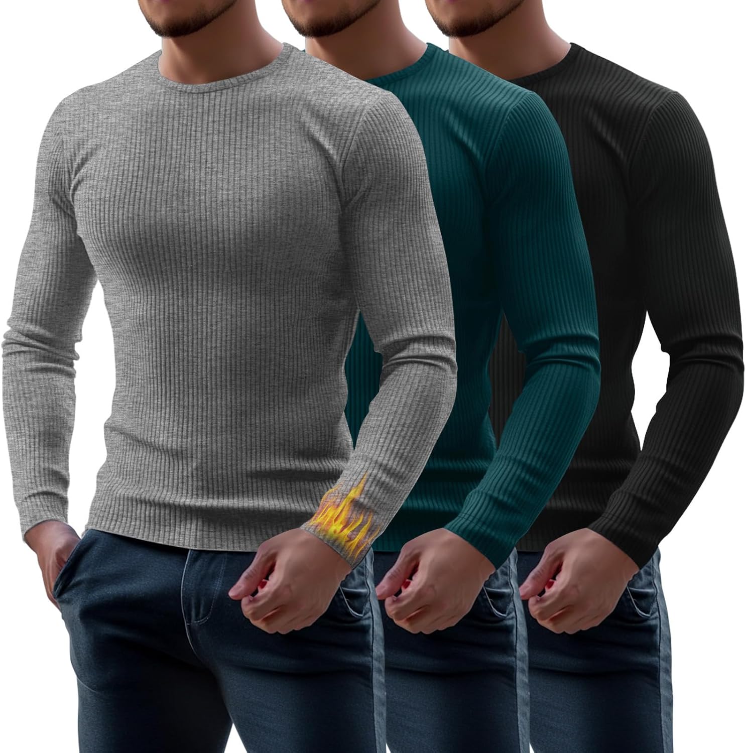 Riyiper Men's Ribbed Thermal Shirts for Winter Comfort and Style