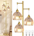Gold Floor Lamp for Living Room Bedroom - 3 Light Glass Standing Lamp