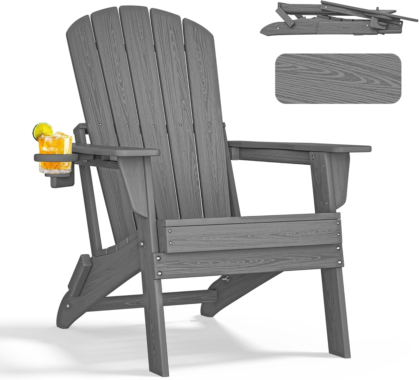 Nevilywood Folding Adirondack Chair with Ergonomic Backrest