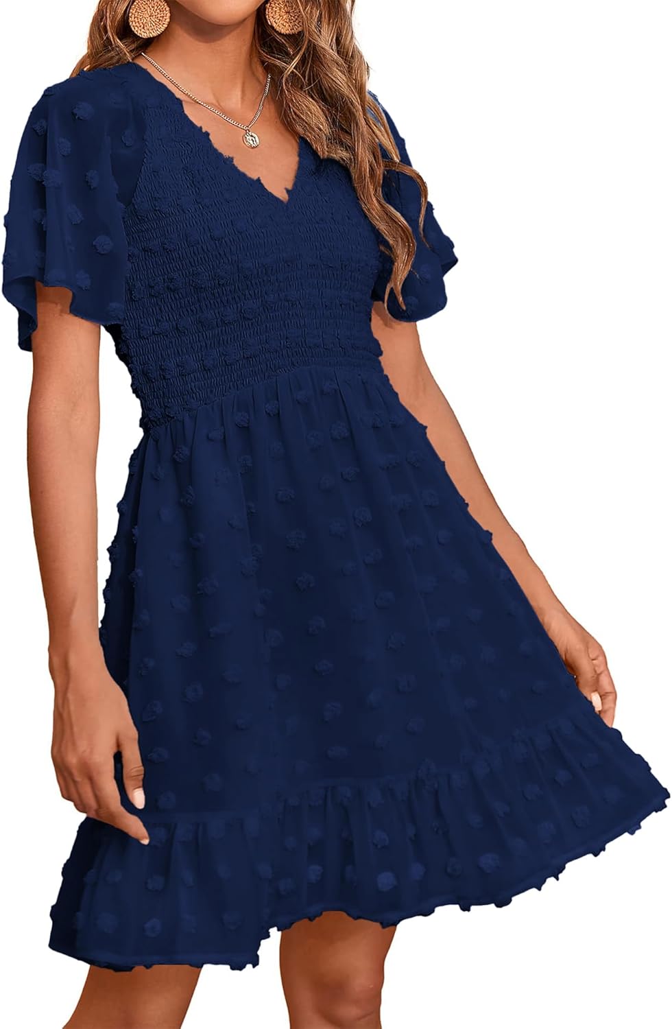 Womens Beach Vacation Dress V Neck Short Sleeve Casual Mini